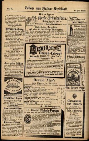 Zweite Ausgabe vom Samstag, den 10. Juli 1886.