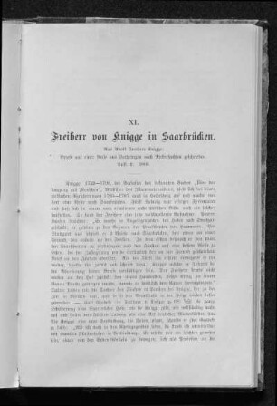 XI. Freiherr von Knigge: Über Saarbrücken.