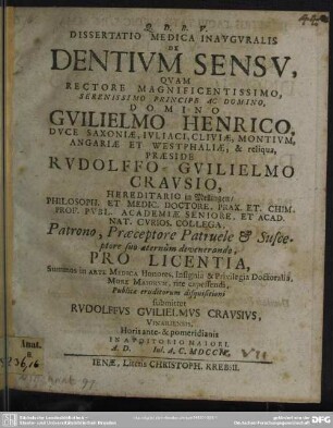 Dissertatio Medica Inauguralis De Dentium Sensu