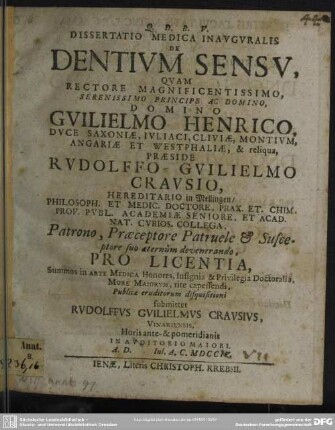 Dissertatio Medica Inauguralis De Dentium Sensu