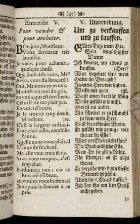 Entretién V. / V. Unterredung. - Entretién XIII. / Die XIII. Unterredung.