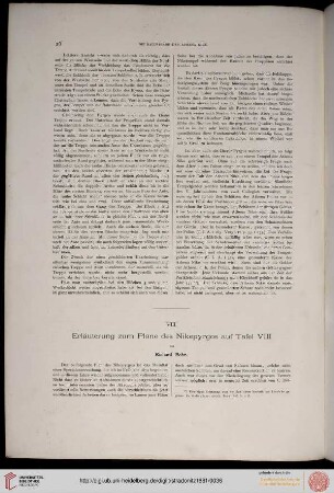 VIII. Erläuterung zum Plane des Nikepyrgos auf Tafel VIII