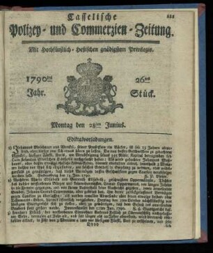26tes Stueck, Montag den 28ten Junius. 1790