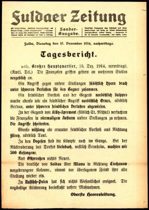 Erste Ausgabe vom Dienstag, den 15. Dezember 1914.