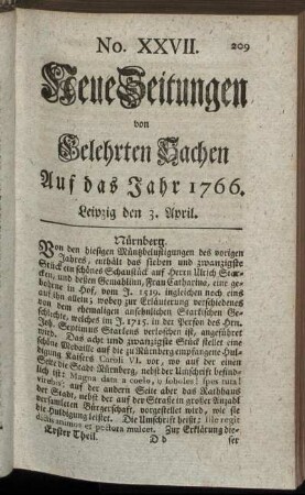 No. XXVII. Leipzig den 3. April. - No. XXXIV. Leipzig den 28. April.