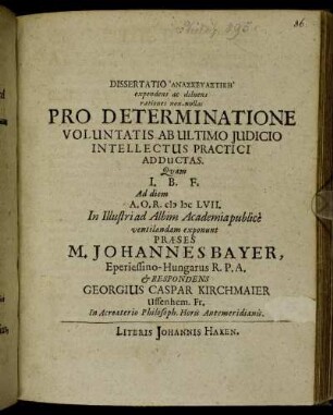Dissertatio 'Anaskeuastikē' expendens ac diluens rationes non-nullas Pro Determinatione Voluntatis Ab Ultimo Iudicio Intellectus Practici Adductas