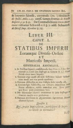 Caput. I. De Statibus Imperii Eorumque Diverso Ordine Et Matriculis Imperii
