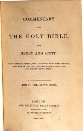 A commentary upon the holy Bible, 3 (1835/36). Job to Salomon's song