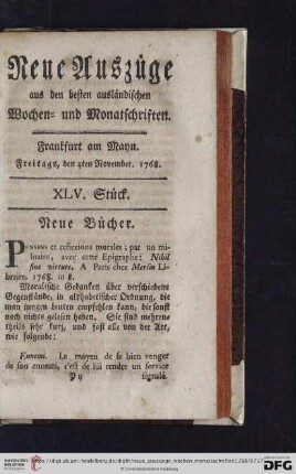 (XLV. Stück. Freitags, den 4ten November - XLVIII. Stück. Freitags, den 25ten November)