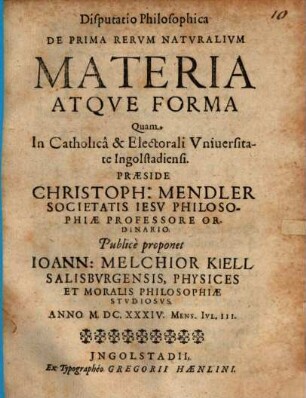 Disputatio philosophica de prima rerum naturalium materia atque forma