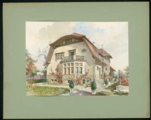 Villa Back Schießhofstraße 106, Darmstadt: Ansicht (aus: Moderne Villen in Meisteraquarellen, hrsg. von Gebr. R. Völkel, 1903-04)