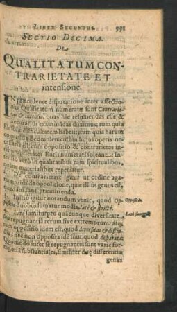 Sectio Decima. De Qualitatum Contrarietate Et intensione.