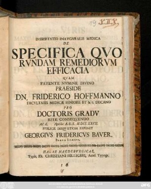 Dissertatio Inavgvralis Medica De Specifica Qvorvndam Remediorvm Efficacia