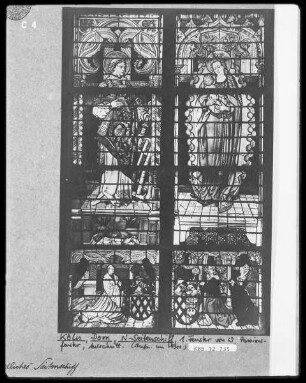 Passionsfenster, N XXI Felder 1a, b-4a, b: Heiliger Laurentius, Muttergottes