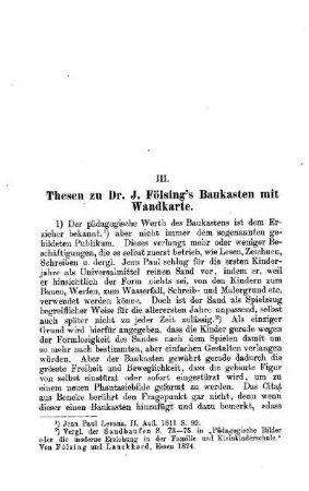 Thesen zu Dr. J. Fölsing's Baukasten mit Wandkarte