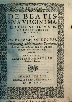 Encomium, de Beatissima Virgine Maria, Christi Iesu servatoris nostri matre