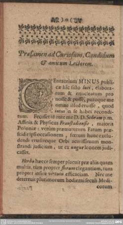 Praefamen ad Curiosum, Candidum & amicum Lectorem
