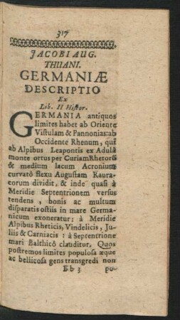 Jacobi Aug. Thuani. Germaniae Descriptio Ex Lib. II Histor.