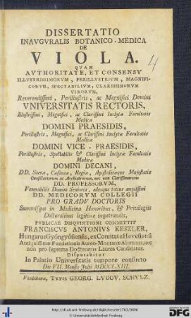 Dissertatio Inavgvralis Botanico-Medica De Viola