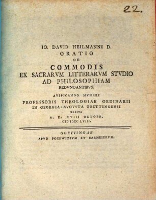 Oratio de commodis ex sacrarum litterarum studio ad philosophiam redundantibus
