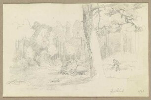 Waldstück mit Holzsammler und Reisighaufen
