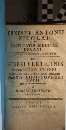 De genesi vertiginis, Progr. inaug. I.