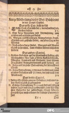 Kurze Abtheilung dieses Bet-Büchleins in vier Haupt-Capitel.