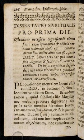 298-333, Dissertatio Spiritualis Pro Prima Die.