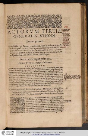 Actorum Tertiae Generalis Synodi, Tomus Primus