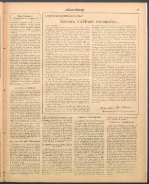 Cartas de un argentino que se enoja : Sesenta víctimas semanales...