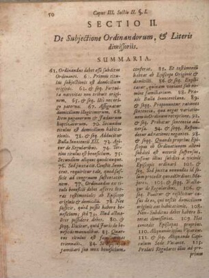 Sectio II. De Subjectione Ordinandorum, & Literis dimissoriis.