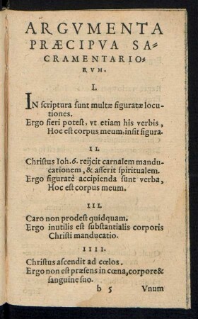 Argumenta Praecipua Sacramentariorum.
