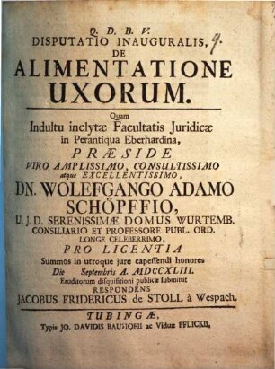 Disp. inaug. de alimentatione uxorum