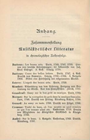 Anhang. Verzeichnis ausgewählter Werke musik-ästhetischer Litteratur