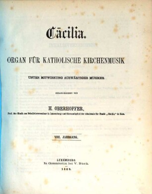 Cäcilia : Organ für katholische Kirchenmusik. 8. 1869
