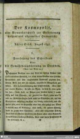 I. Fortsetzung des Schreibens über die Gemähldeausstellung in Dresden. (Man sehe Seite 88.)