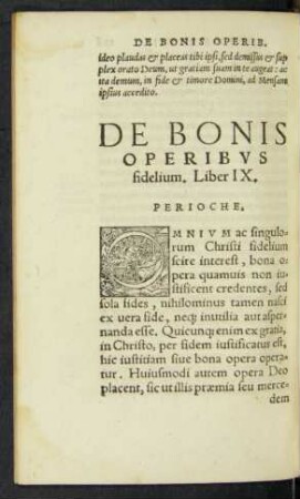 De Bonis Operibus fidelium. Liber IX.