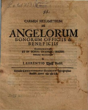 Carmen hexametrum de Angel off. et benef.