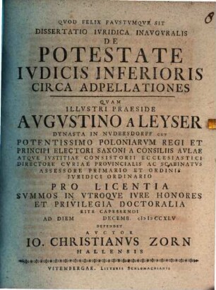Dissertatio ivridica inavgvralis de potestate ivdicis inferioris circa adpellationes