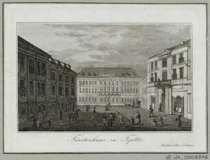 Ansicht vom Fürstenhaus in Teplitz, Radierung, 1840 : Fürstenhaus zu Teplitz - Dresden : Otto u. Lehmann, [ca. 1840]. - 1 Kunstblatt : Radierung ; 10,7 x 6,8 cm