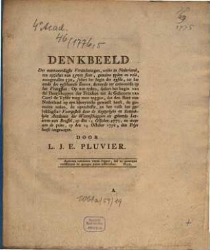 Mémoire en réponse à la question proposée par l'Académie Royale des Sciences et Belles-Lettres de Bruxelles qui ont remporté les prix. 1776,5