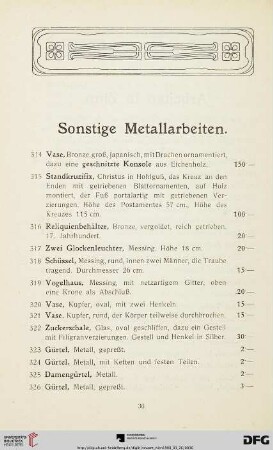 Sonstige Metallarbeiten (Nr. 314-382)