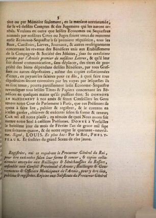 Lettres patentes du Roi, concernant le récouvrement des revenus des bénefices unis aux etáblissemens ... des Jésuites