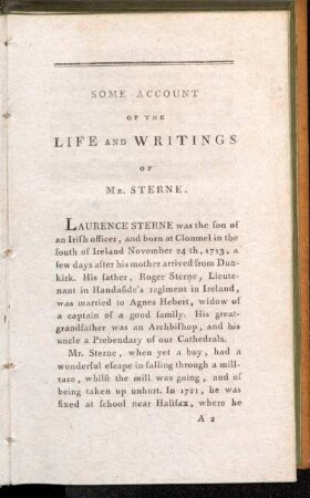Some Account of the Life and writings of Mr. Sterne.