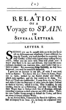 A Relation of a Voyage to Spain in Several Letters