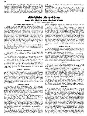 Kirchliche Nachrichten : vom 14. Mai bis zum 14. Juni 1931