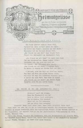 17.1917: Heimatgrüsse an die im Felde stehenden Patres, Fratres u. Brüder der Thüringischen Franziskanerprovinz