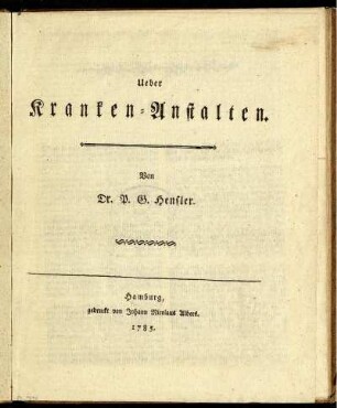 Ueber Kranken-Anstalten