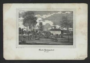Ansicht von Großhennersdorf, Lithographie, um 1840 : Groß-Hennersdorf / N. d. Nat. gez. v. Julius Möckel. - [Dresden] : [Schmidt] , [um 1840]. - 1 Kunstbl. : Lithogr. ; 19 x 12 cm +++ Auch enth. in: Sachsens Kirchen-Galerie