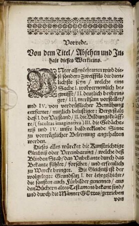 Vorrede. Von dem Titel/ Absehen und Inhalt dieses Werkleins.